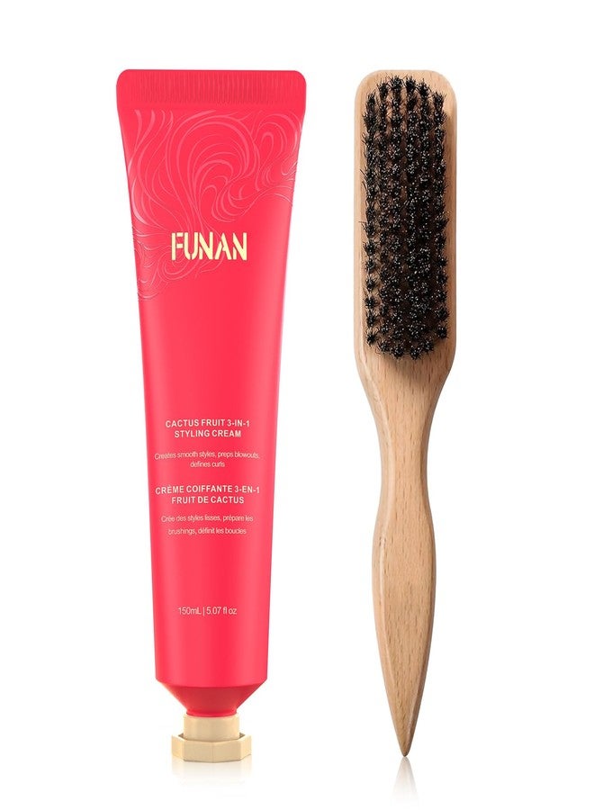 FUNAN 3-in-1 Hair Styling Cream Non-Greasy, for Flyaways Curl Defining & Shine, with Slick Back Boar Bristle Brush Creates Smooth Styles and Defines Curls, for Women & Kids - Image 1